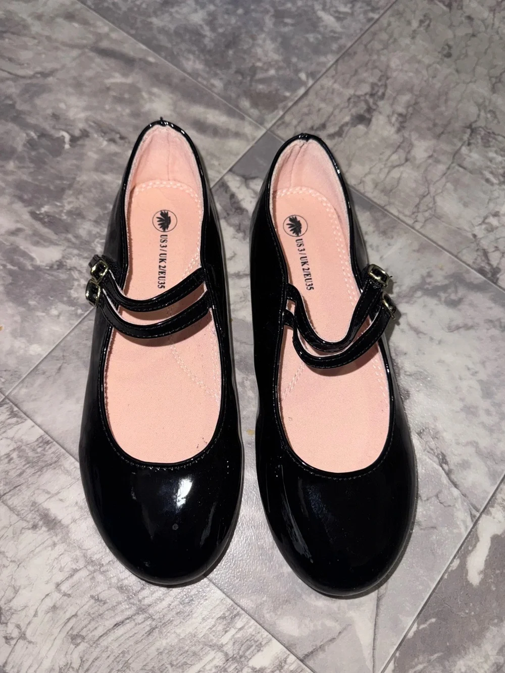 Girls Size 3 Black Patent Mary Jane Double Strap Dress Shoes